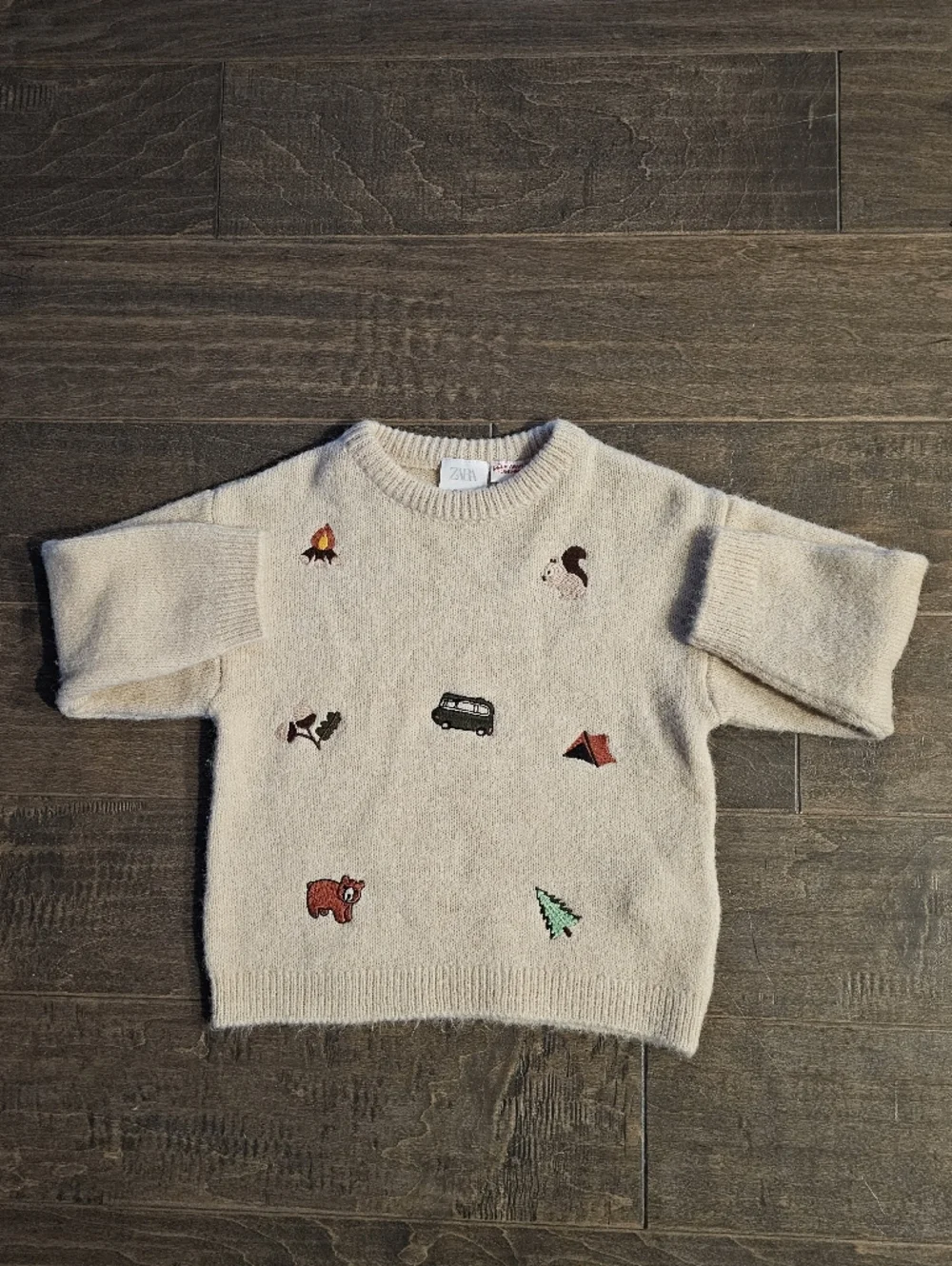 Zara Baby/Toddler Sweater with Camping Embroidered Cute Pictures Sz 12-18 Mo